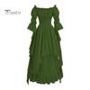 Halloween Dress Vintage Renaissance Medieval Victorian Pirate Dress Prom Ball Gown Off Shoulder Bell Sleeves Ruffle Pleated Irregular Hem Maxi Dress