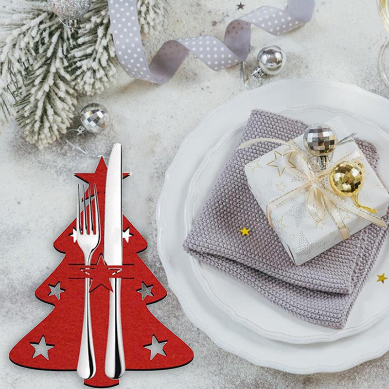 1set Christmas Knife Fork Storage Bag Christmas Tree Stars Snowflake Xmas Knife Fork Bag Cutlery Cover Table Decoration