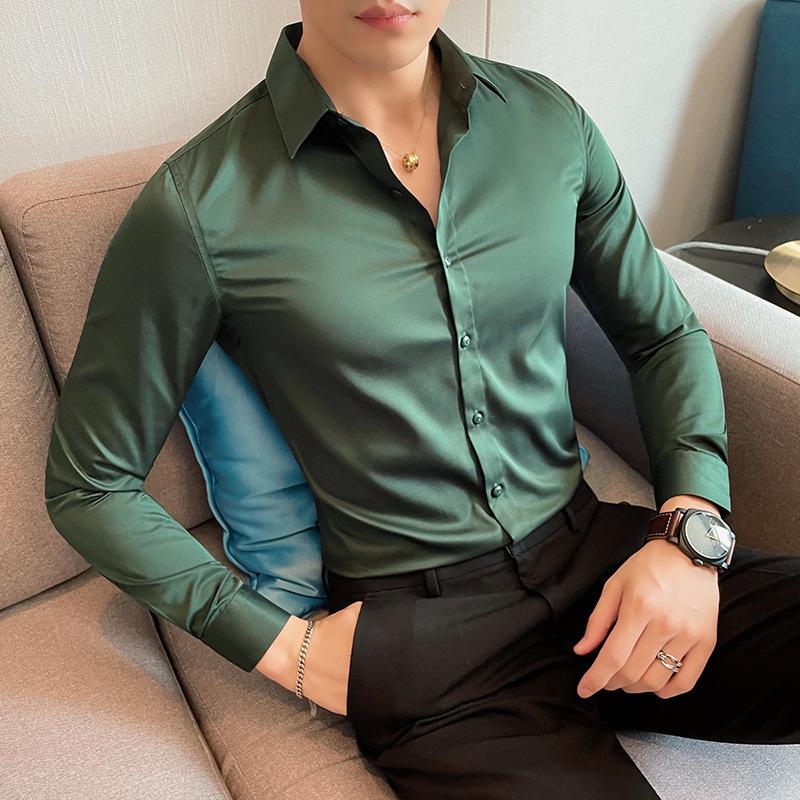 Chemise à manches longues pour homme Nouvelle Mode Affaires Slim Couleur unie Chemise à manches longues Hauts pour hommes