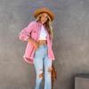 Herbst Damen Langarm Jeansjacke Raw Edge Mittellange lockere Jacke
