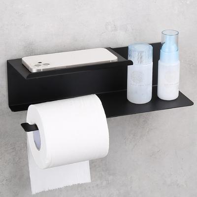 Portarotolo da Toilette in Acciaio Inossidabile 304 con Ripiano per Telefono Nero Cucina Bagno Porta Rotolo di Carta Igienica da Parete Creativo