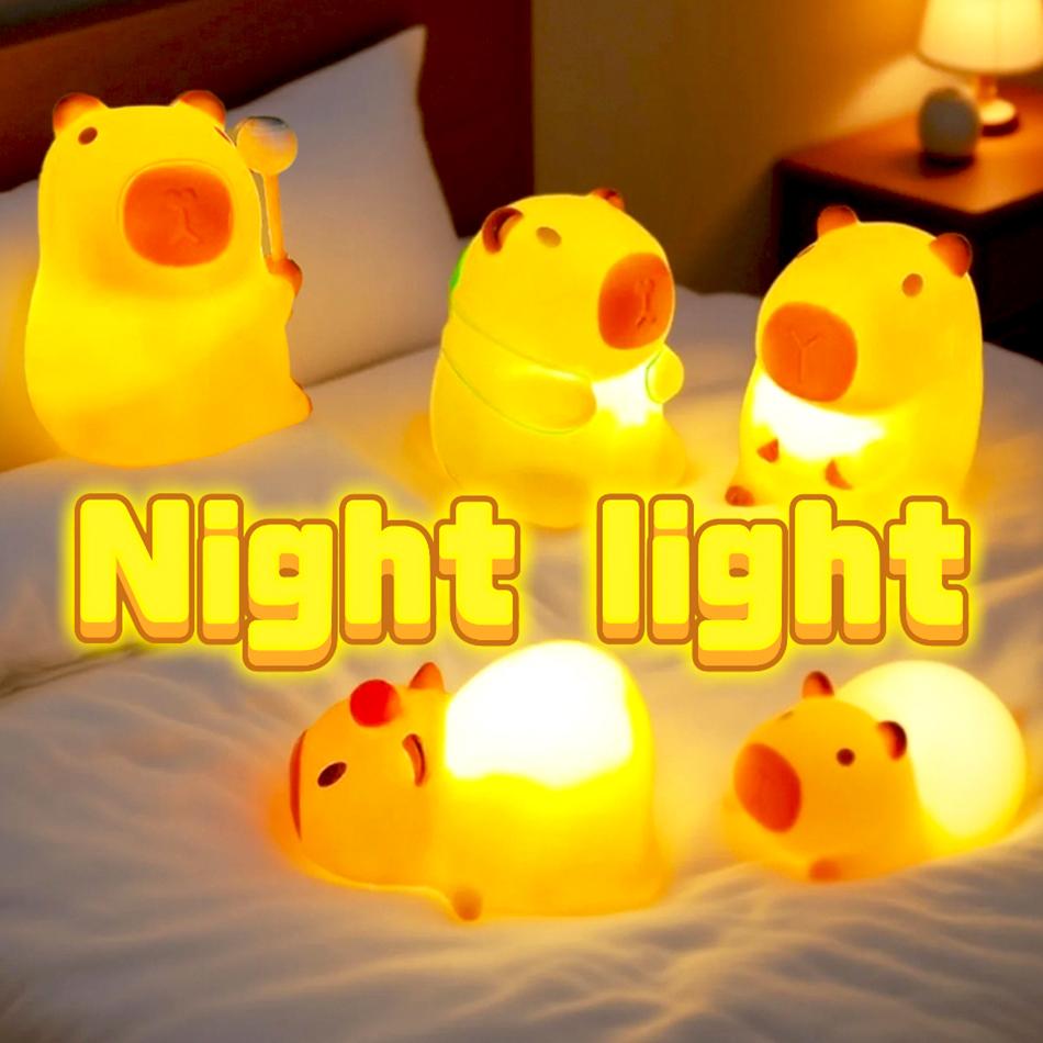 Wielokrotne kreskówkowe lampki nocne z kapibarą zapewniają komfortową atmosferę do snu, dobra lampka na dobranoc do wystroju pokoju dziecięcego