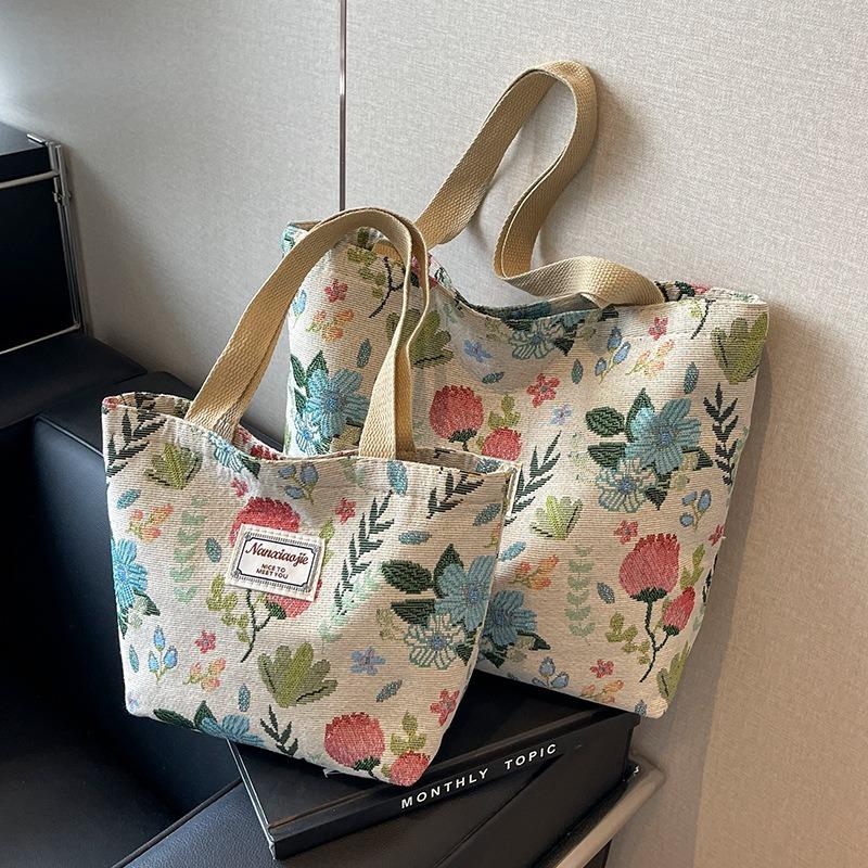 Large-capacity National Style Canvas Bag Women's New Commuter Tote Bag Women's Ins College Student Class Shoulder Bag