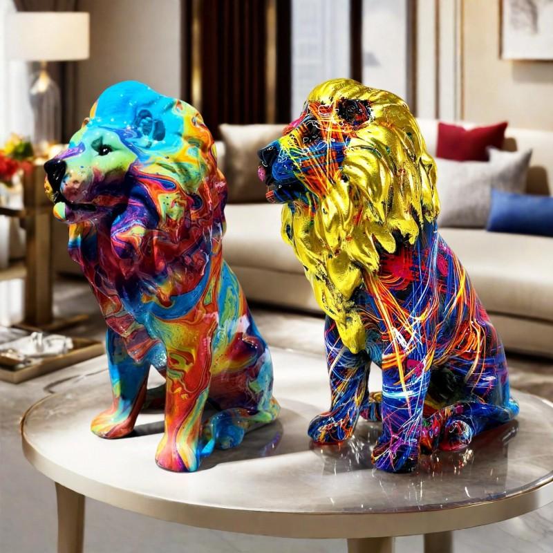 Resin Lion Figurine Decorative Sculpture Office Desk Home Entryway TV Cabinet Stylish Ornament