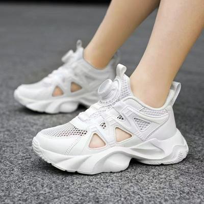 Kids Sports Sandals with Rotating Button Children White Shoes for School Students 2025 New Boys Girls Running Shoes Casual Soft