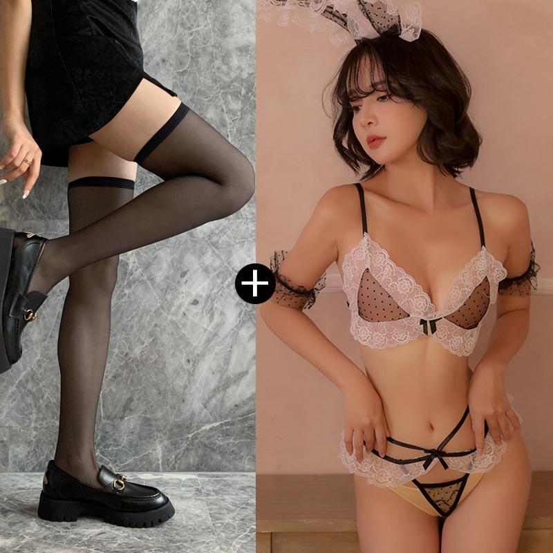Pure lust, sexy lingerie, sexy lace, perspective temptation, split polka dot three-point bunny girl uniform suit