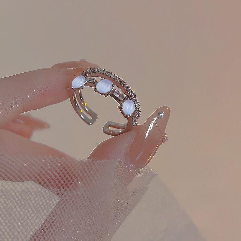 Exquisite Double-layer Cat Eye Stone Ring, Niche Design, High-end Feel, Index Finger Ring