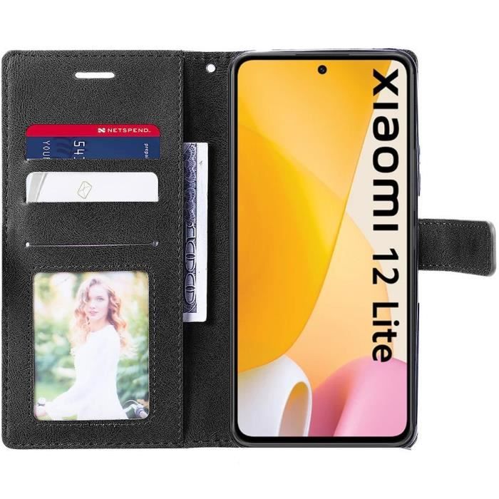 Coque Intégrale pour Xiaomi 12 Lite - Protection à Rabat Cuir Synthétique Bicolore - Noir-Bleu Marine