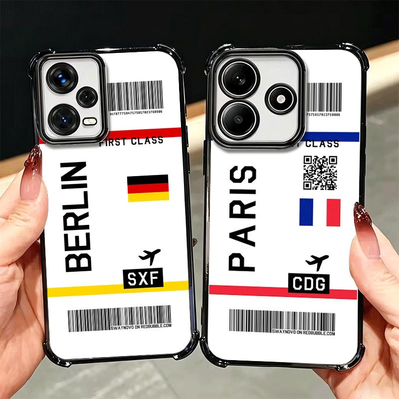 Travel Air Ticket Label Soft Phone Case For Xiaomi Redmi Note 14 15 Pro Plus 13 12 11S 11T 5G 10 9S 9 Plating Anti-Fall Fundas