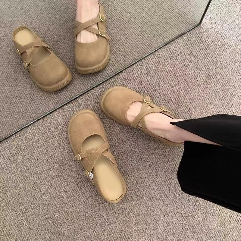 

Baotou half slippers women wear new fashionable thick bottom one pedal lazy sandals 40 коричневий