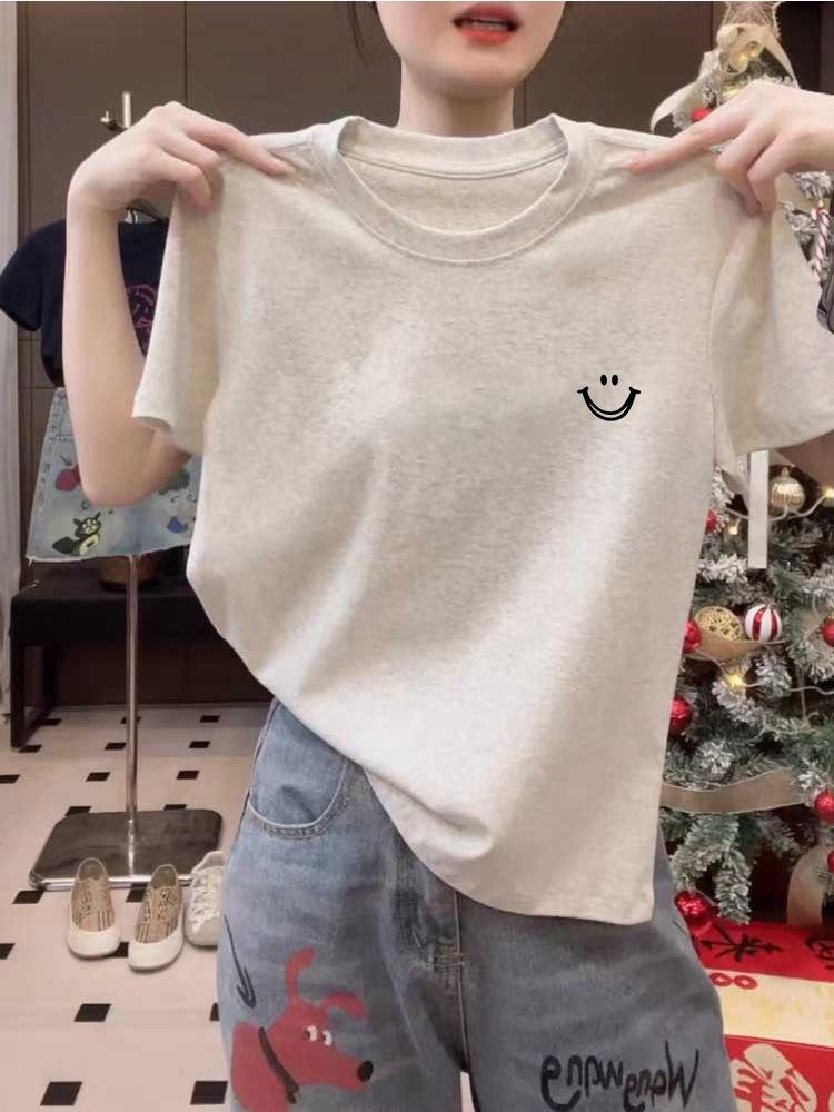 Summer 2026 Women's Korean Style Yellow Cotton Short-Sleeve T-Shirt - Fashionable, Versatile, Age-Reducing Base Layer