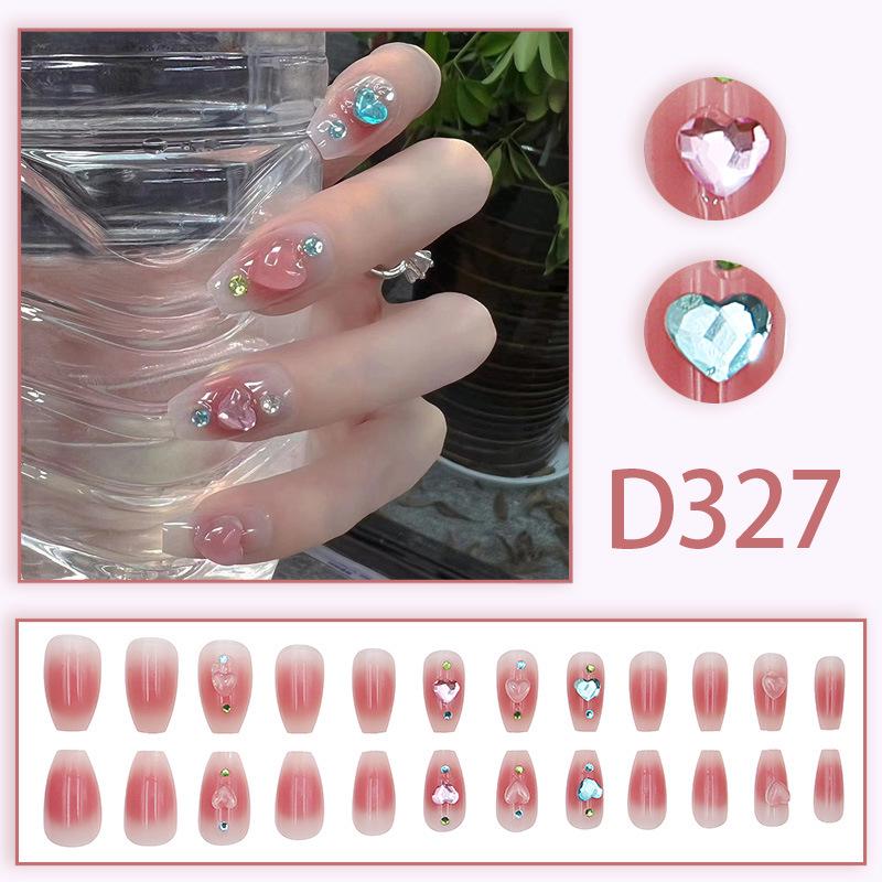 Detachable Heart-Shaped Rhinestone Nail Tips - Translucent Blush, TikTok Trendy Stickers