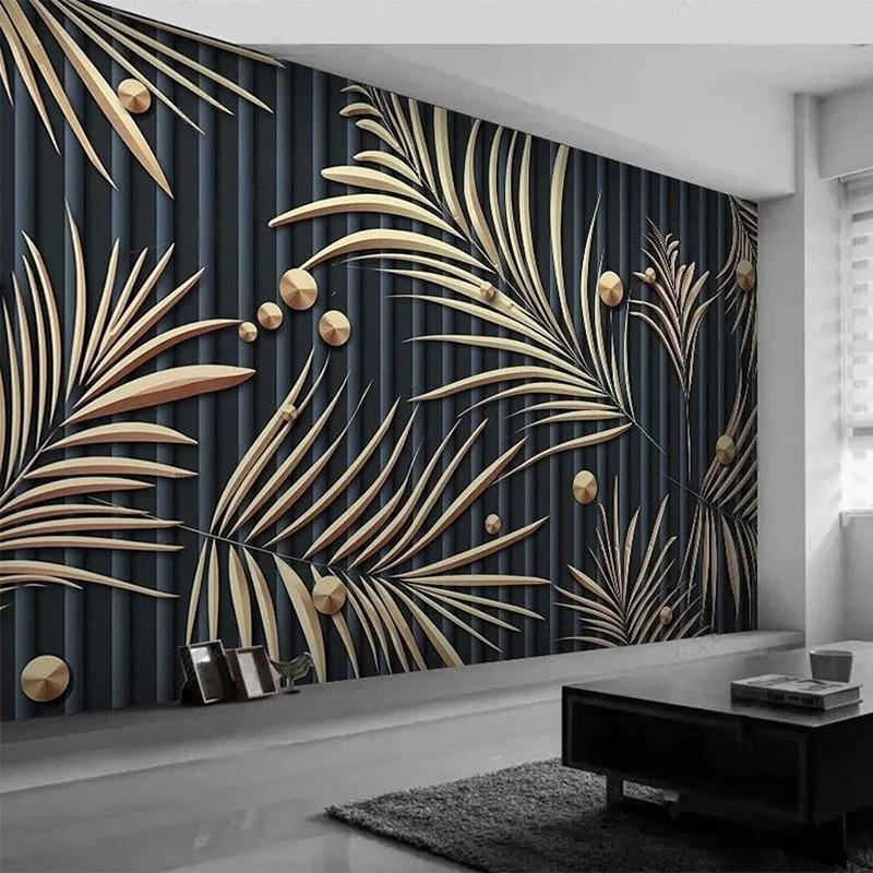 Carta da Parati Moderna 3d Piante Tropicali Foglie Metalliche Astratto Affresco Soggiorno Divano Camera da Letto Murale Decorazione Casa