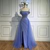 High-end sexy one-word shoulder split harpoon tail light luxury temperament socialite banquet host dress LA11818