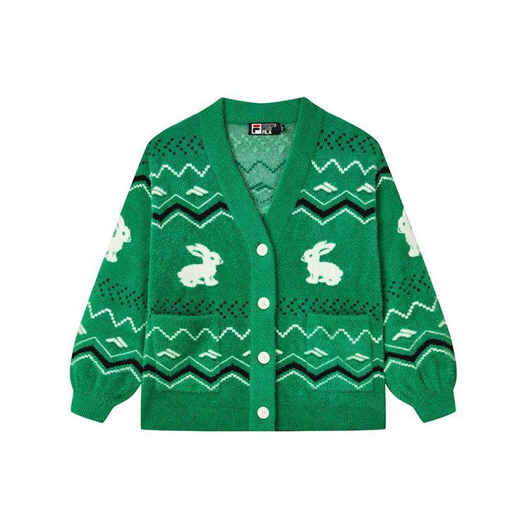 

FILA Rabbit Embroidery Fashion Casual Cardigan Knitwear Women cardigans Banana-Leaf-Green F11W248402F-GN M