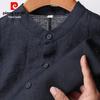 Pierre Cardin Men's 100% Linen Chinese Style Stand-Collar Short-Sleeve Shirt