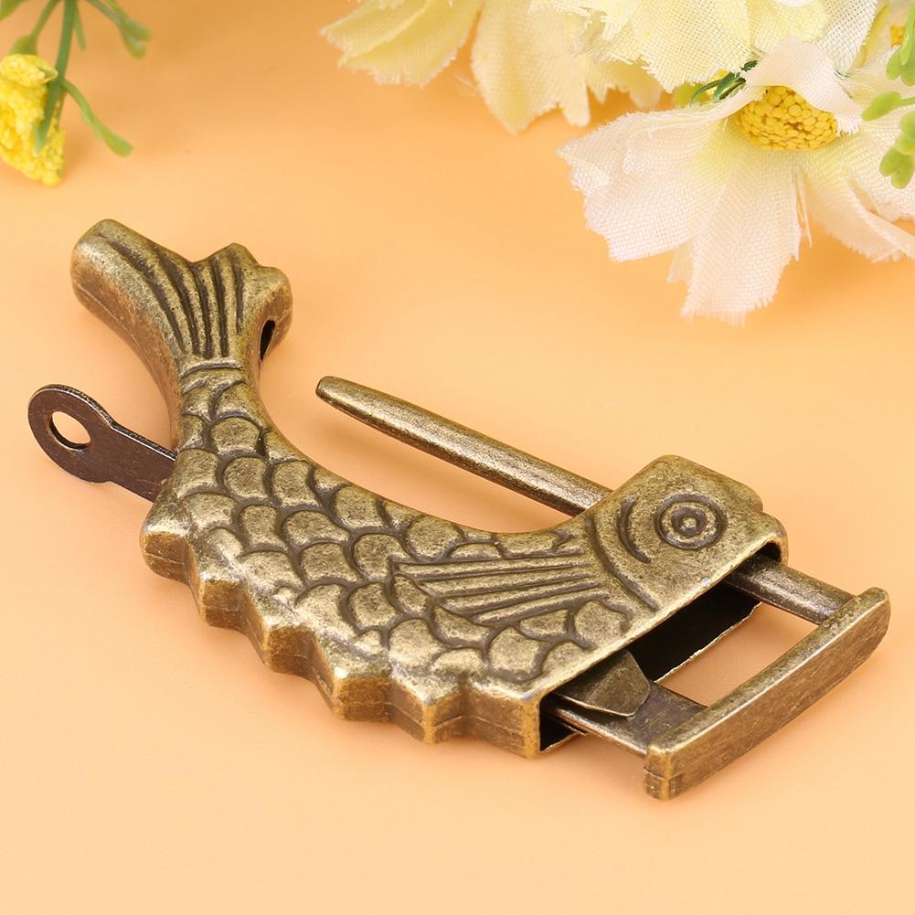 Antique Fish Shaped Bronze Metal Lock Old Chinese Padlock For Drawer Jewelry Box