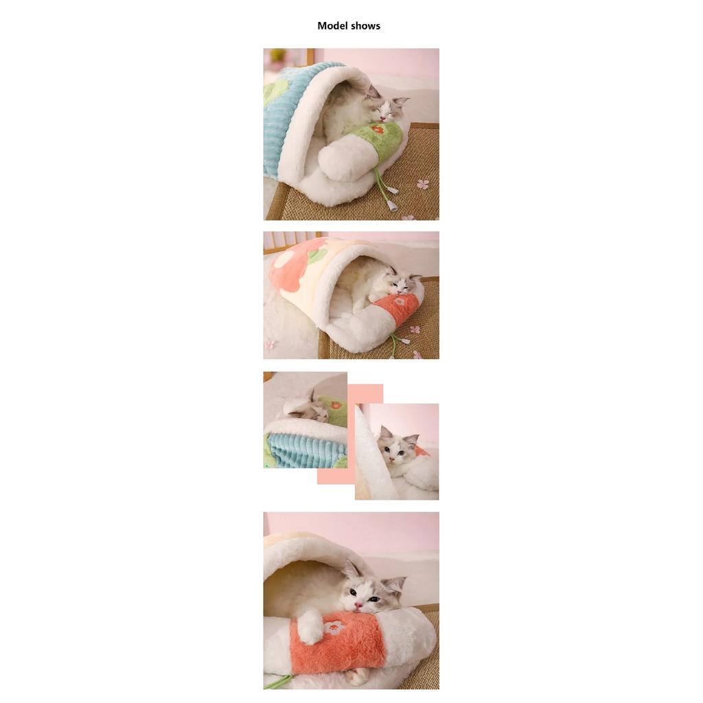 New Warm Sleeping Bag Cats and Dogs Deep Sleep Nest Cushion with Pillow Removable Pet Bed Winter Comfortable Soft Cozy Pet Carri