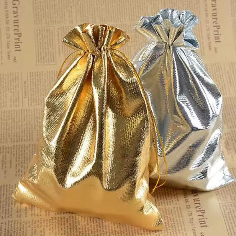Velvet Jewelry Packaging Bags 10pcs Silver Gold Colors Drawstring Adjustable for Holiday Gift Giving