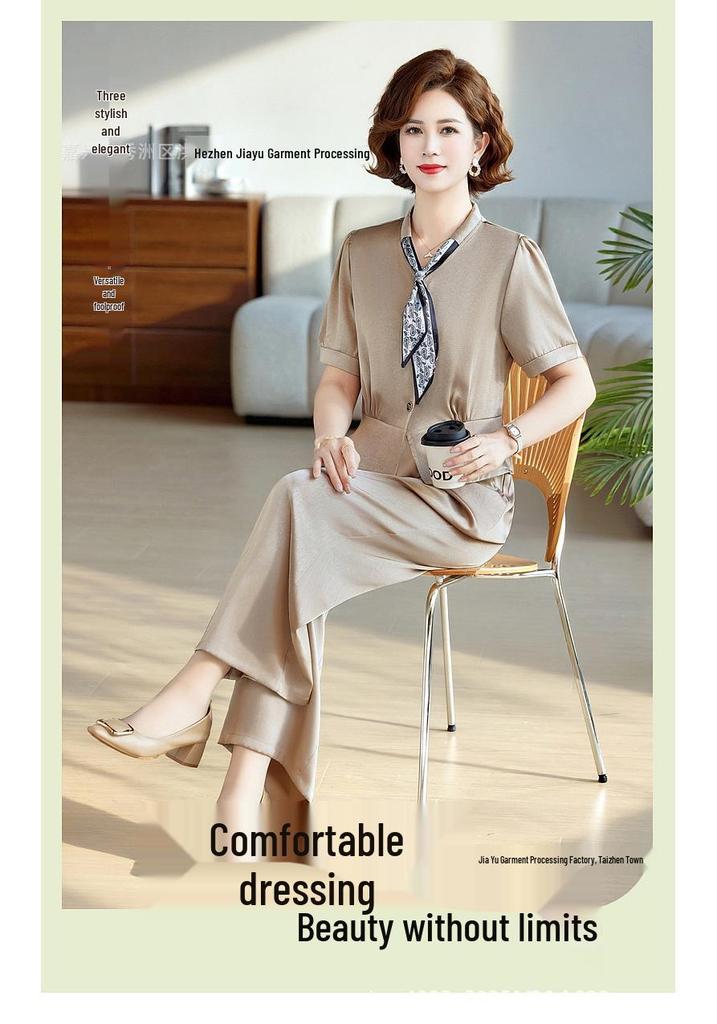Summer 2026 Stylish Two-Piece Set for Middle-Aged & Elderly Women – Age-Reducing, Slimming Short Sleeve Suit