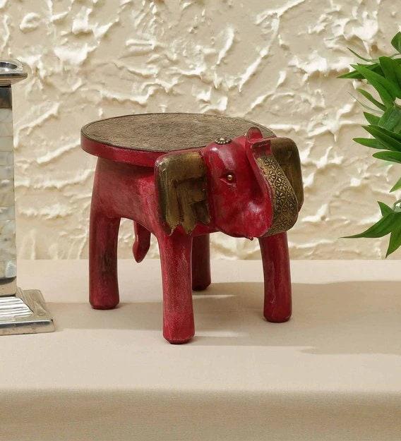Handmade Wooden Elephant Stool: Miniature Indian Decor (8x8x11)