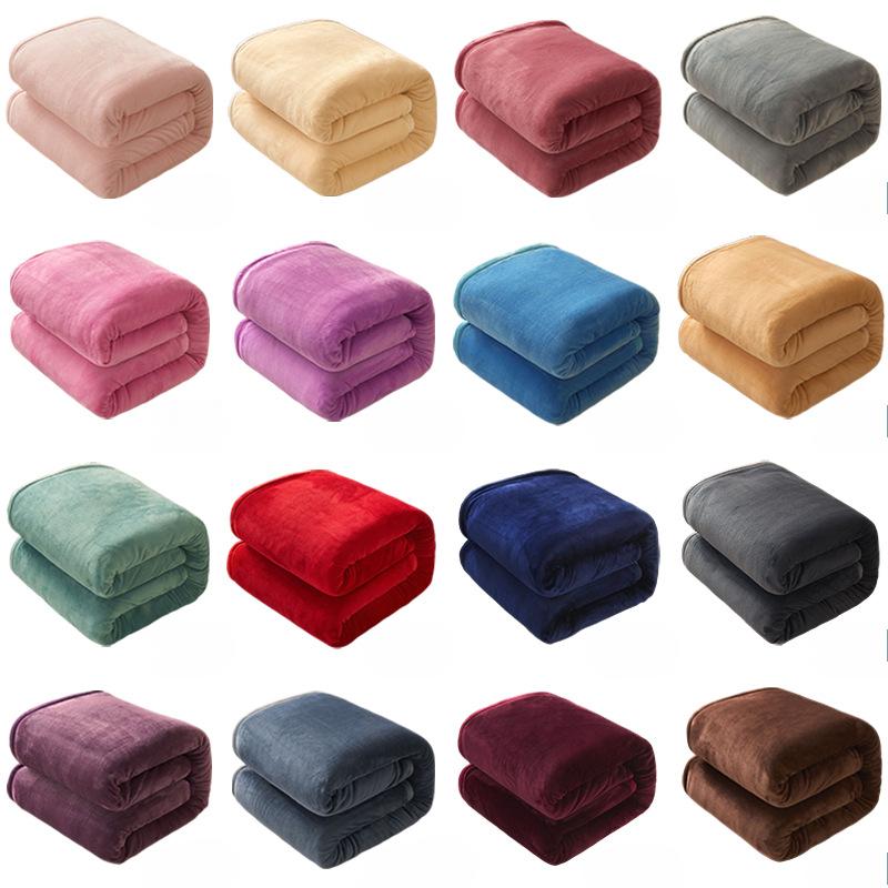 Solid Color Flannel Blanket Office Air Conditioning Soft Warm Imitation Mink Fur Throw Sofa Cover Bedspread Airplane Blankets