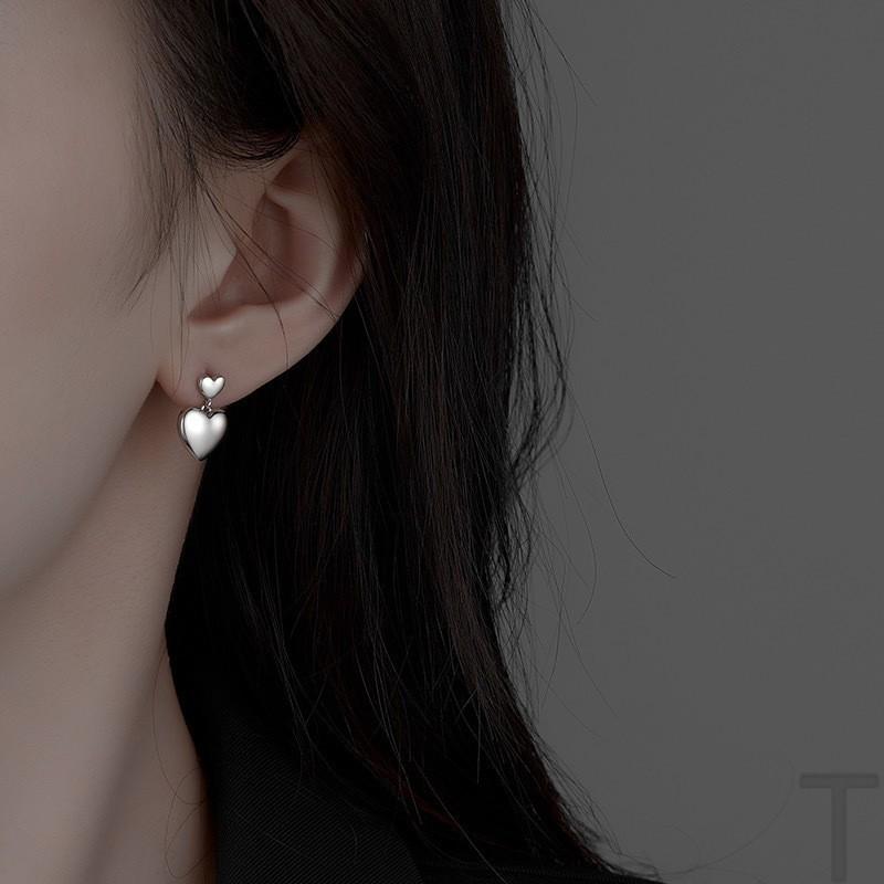 

Double Layer Heart Stud Earrings: 999 Pure Silver, Versatile INS Style, Perfect Women s Gift 99 Silver платиновый