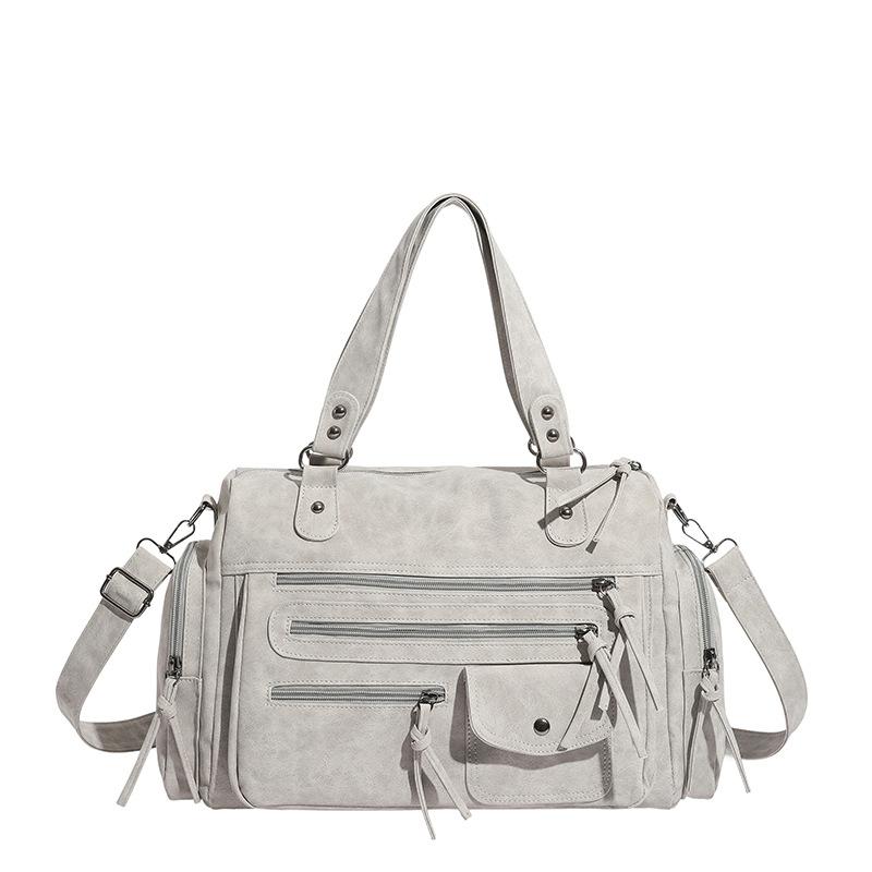 

Stylish Suede Duffel Bag Women s Multi Pocket Tote with Adjustable Shoulder Strap and Fashionable Design серый