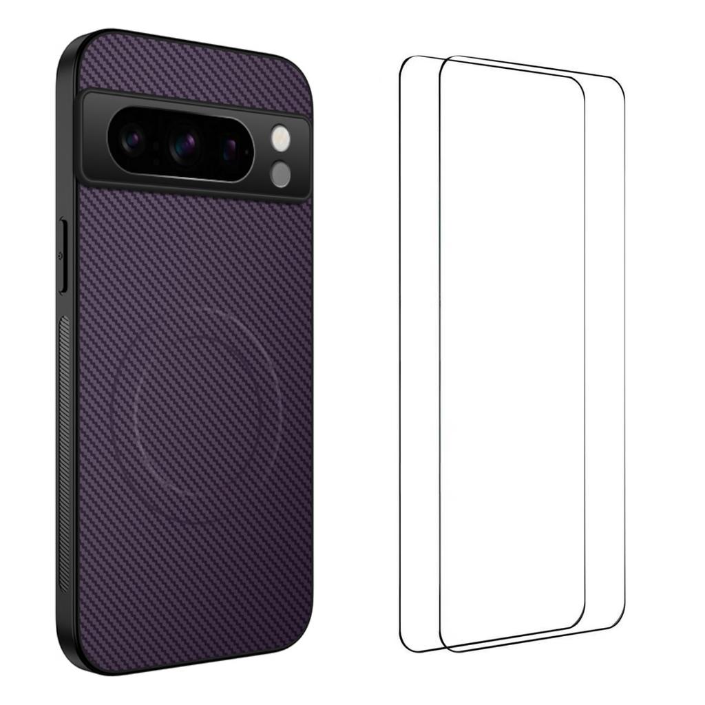 For Google Pixel 8 Pro Magnetic Case WANLONFENG TQ1 Series Carbon Fiber Texture PC TPU Phone Cover with 2Pcs Screen Films