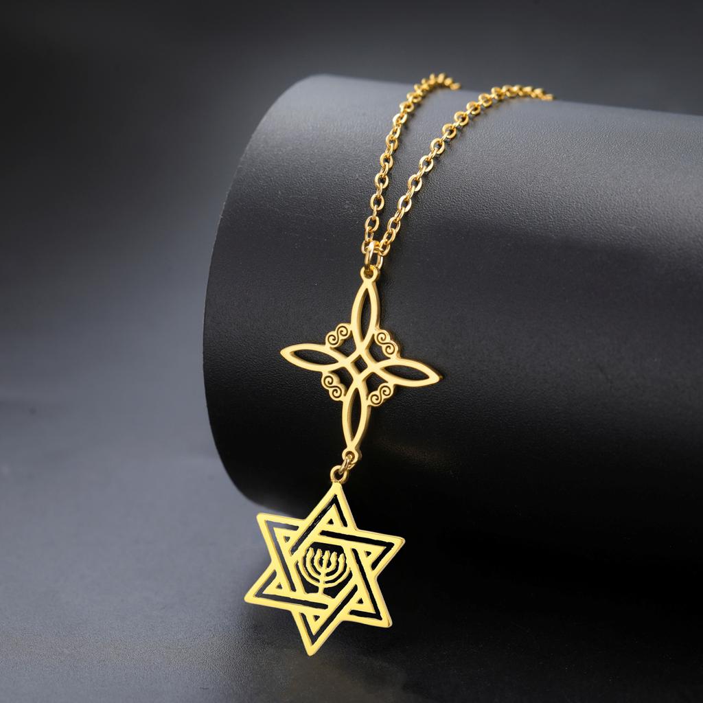 Dreamtimes VigWitches Knot Tetragrammaton Hexagram Candlestick Pendant Necklace for Women Men Witchcraft Wiccan Jewelry Gifts