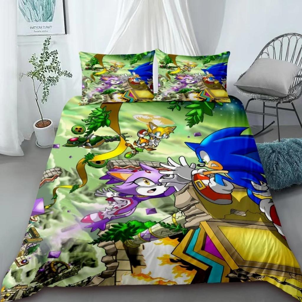 3D Luxurious Teens The Movie Hedgehogs Boy Bedding Set Anime Digital Cartoon Sonic Duvet Cover Comforter Bed Youth Kids Gift