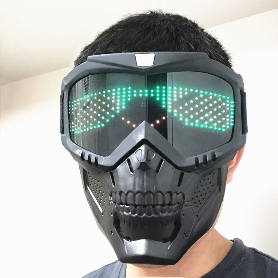 Bluetooth RGB Light Up Airsoft Paintball Military Tactical LED Display Mask Full Face Skull Halloween Hunting Protective Mask