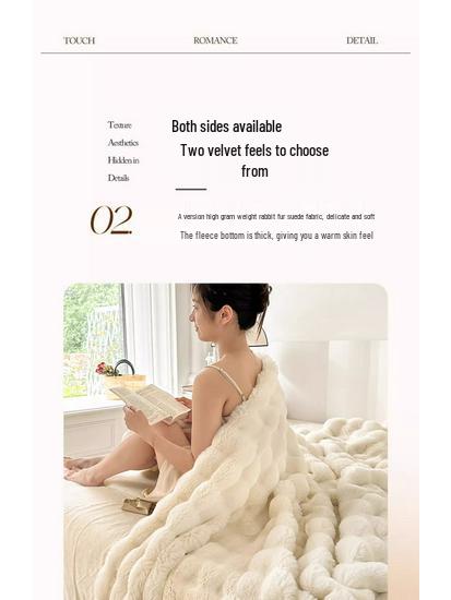 Premium Winter Rabbit Fur Plush Four-Piece Set: Thickened Coral Fleece & Milk Velvet Duvet Cover with Faux Fur Three-Piece Bed Sheet Set.