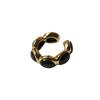 Niche Design Brass Plated 18K Real Gold Inlaid Black Agate Dual-Purpose Earclip Ring, Unique Fashion Ring
