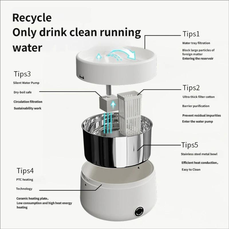 Cats Water Fountains Dogs Water Dispenser Heating Function Super Mute Automatic Low Noise Waterer