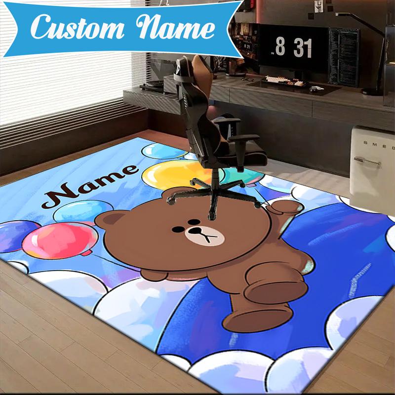 Custom Name Brown Bear Celebration Rug for Living Room, Game Rooms, Office, Bedroom, Floor Mat Playful Design, fan gifts Christmas decor