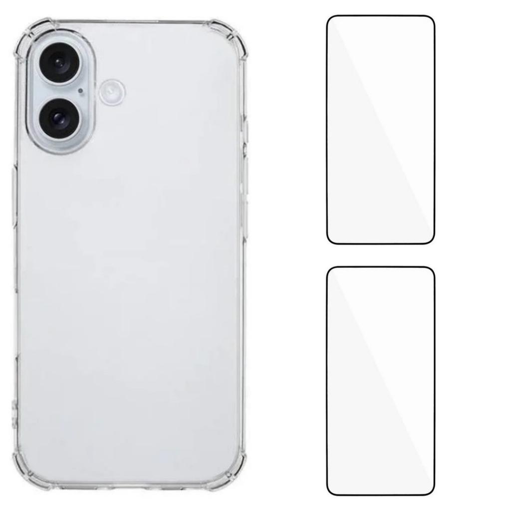 For iPhone 16 Plus TPU Case WANLONFENG WL3 Series 1.5mm Phone Cover with 2Pcs Tempered Glass (Big Lens Hole)