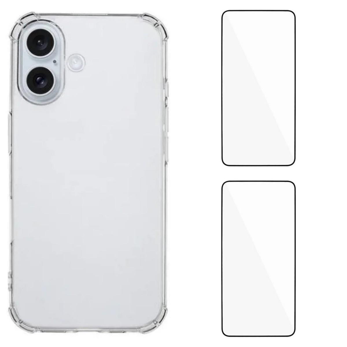 

For iPhone 16 Plus TPU Case WANLONFENG WL3 Series 1.5mm Phone Cover with 2Pcs Tempered Glass (Big Lens Hole) Transparent