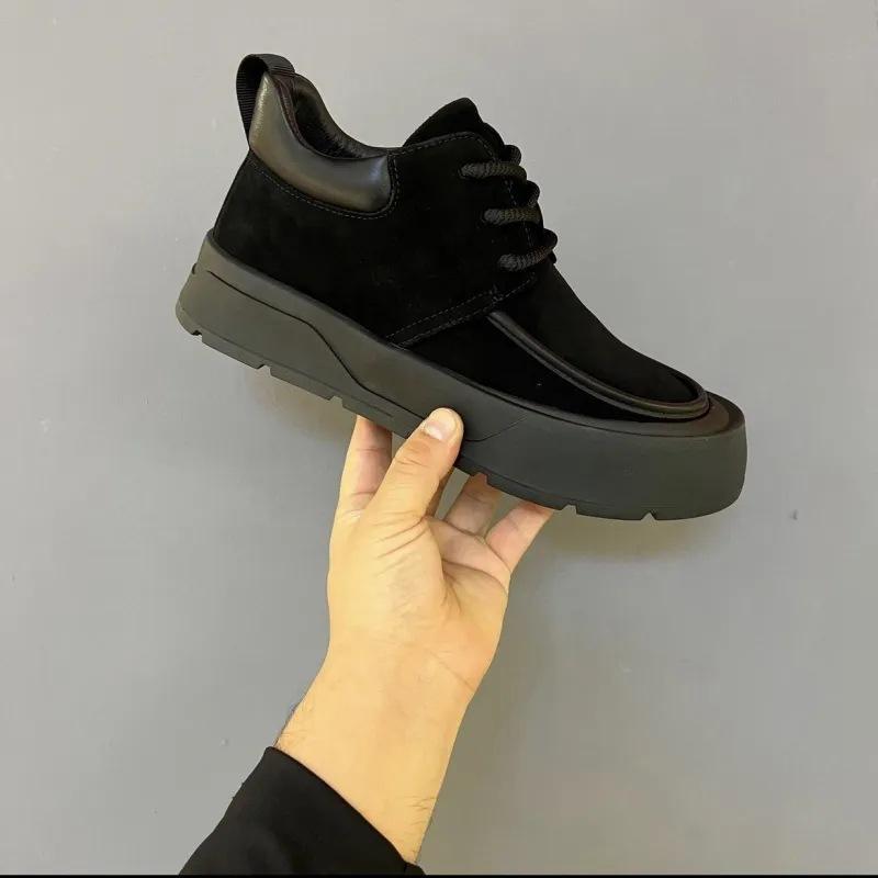

Мужская повседневная обувь, модная зимняя теплая матовая мужская обувь, универсальная, на шнуровке, модная повседневная деловая обувь, Zapatos Casuales 44 чёрный