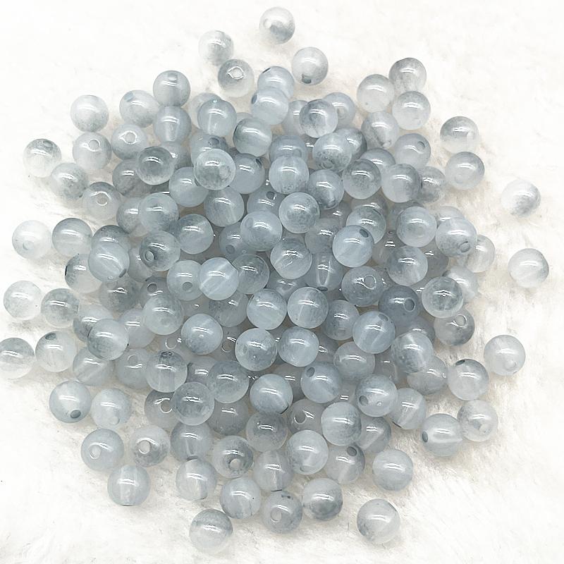 50pcs 8mm Double Color Imitation Jade Round Acrylic Beads Loose Spacer Beads Pattern for Jewelry Making DIY Bracelet Necklace
