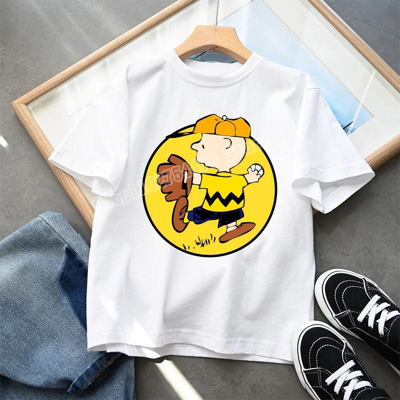 Snoopys Child Short Sleeve Tshirt Boys Girls Summer Casual Round Neck Tops Anime Character Print Pullover Kids Birthday Gifts