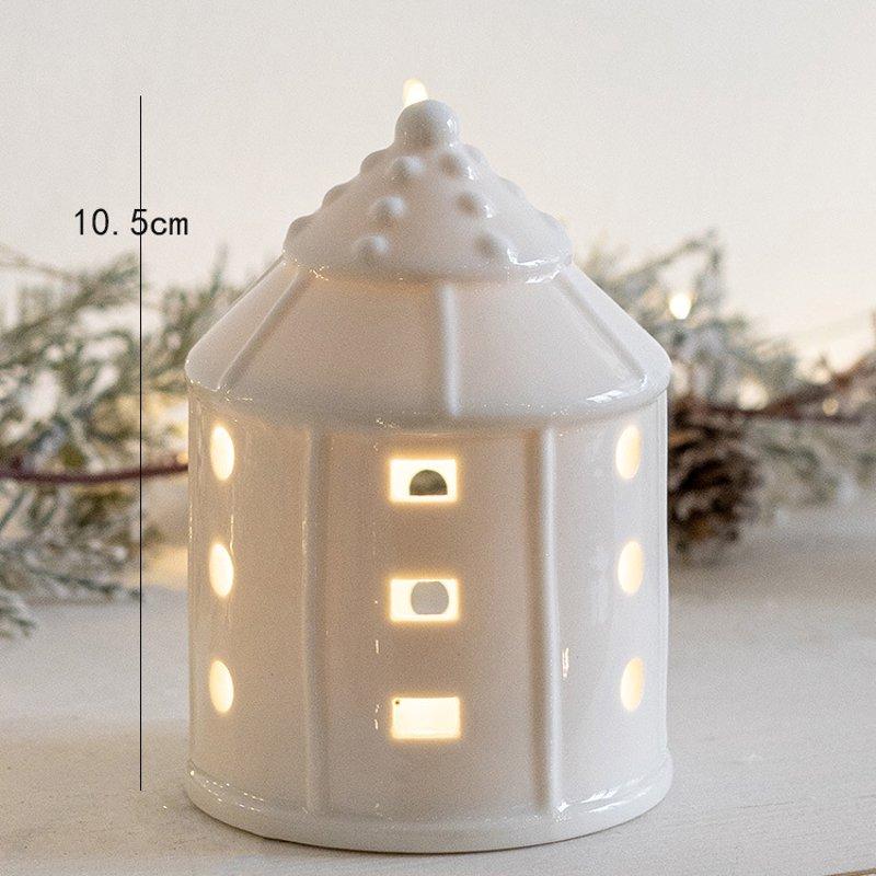 LED Light Up Ceramics Village House Figurine Glowing Porcelain Statue Christmas Ornament Festival Desktop Home Decor