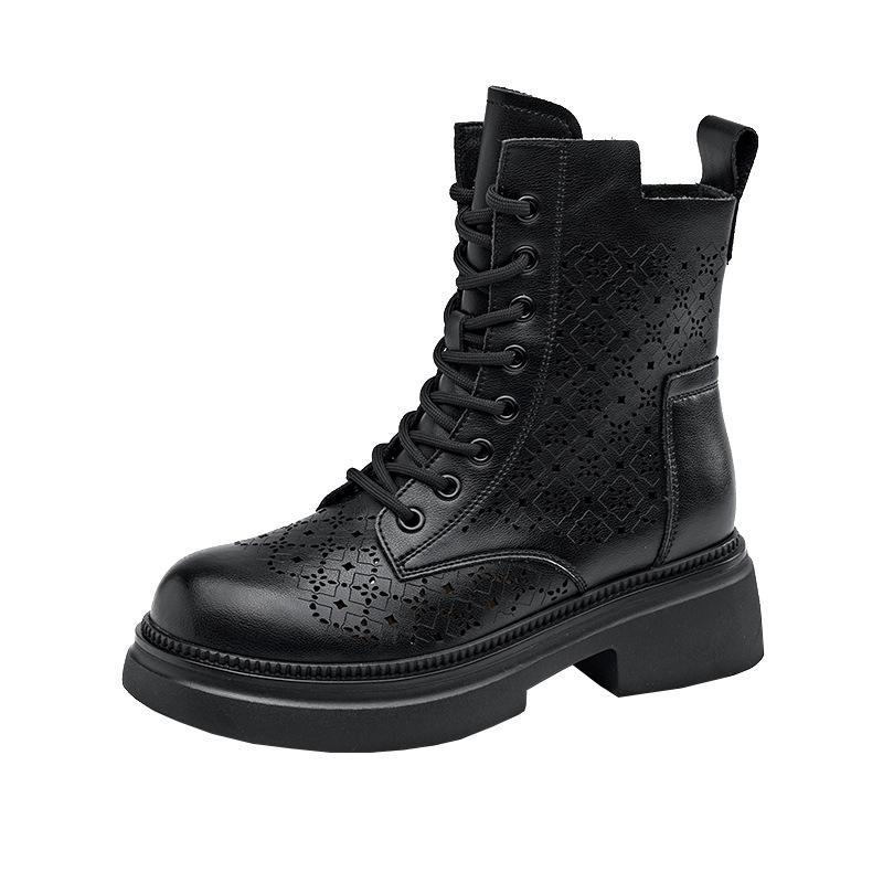 

Весенние новые маленькие полые ботинки Мартина для женщин, кожаные женские ботинки на толстой подошве с внутренней высотой, повседневная женская обувь на шнуровке 40