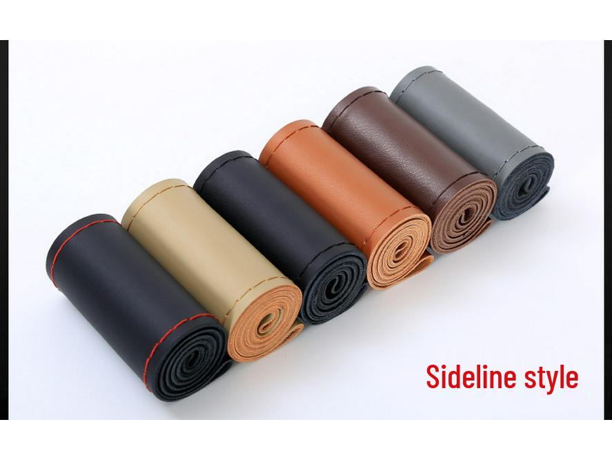 Universal Genuine Leather Steering Wheel Cover, Hand-Stitched, Breathable, All-Season, Fits All Vehicles