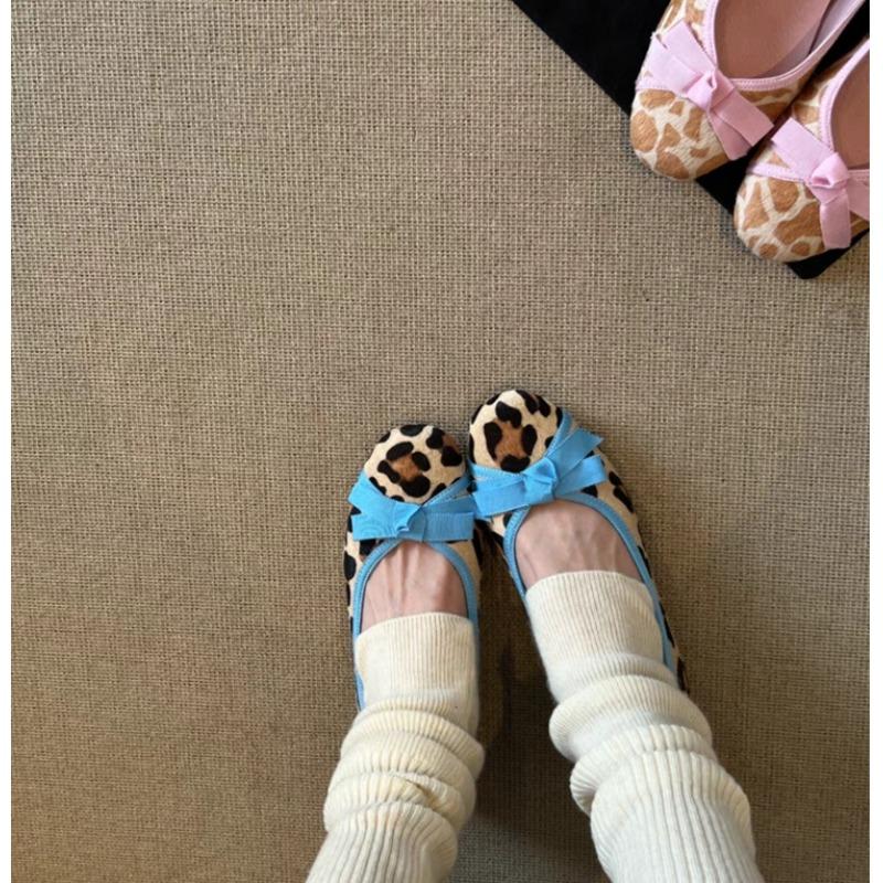 Fashion Leopard Women Loafers Shoes Fashion Flats Sandals Bow Dress Woman Heels Shoes 2025 Designer Brand Elegant Lolita Mujer Zapatos