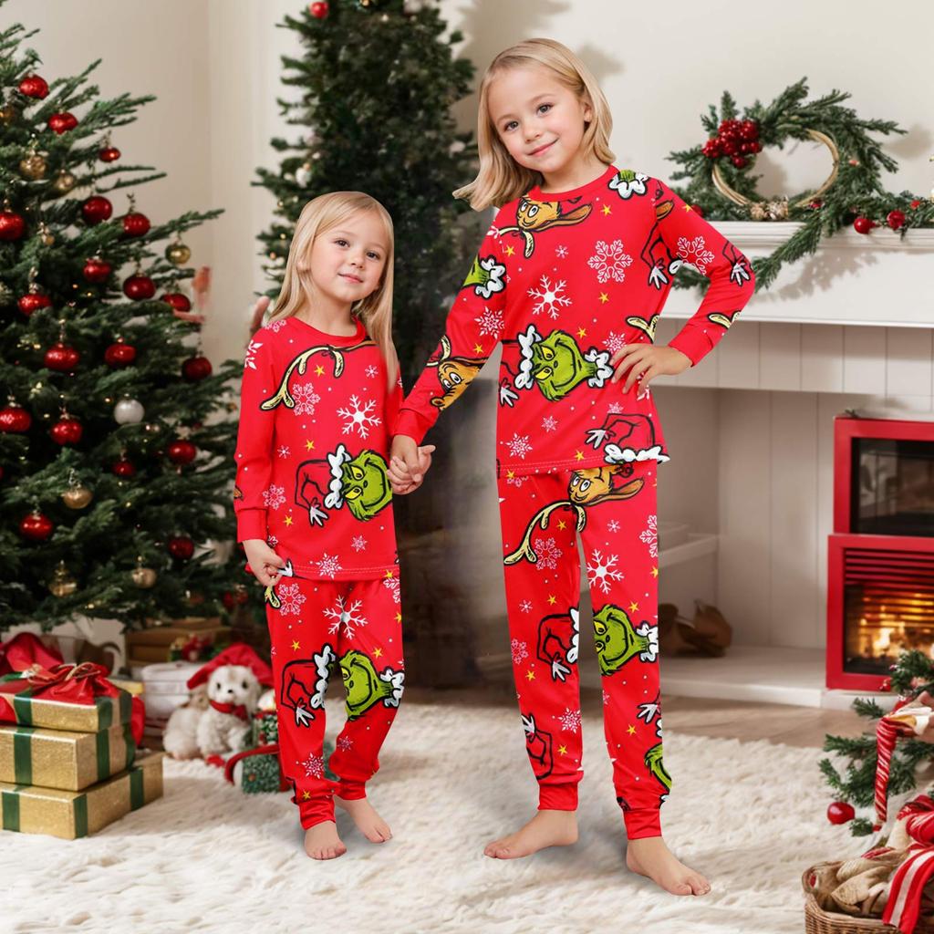 Christmas Print Cute Family Set Pajamas, Home Clothes, Family Set Long Sleeve Top Pants Set