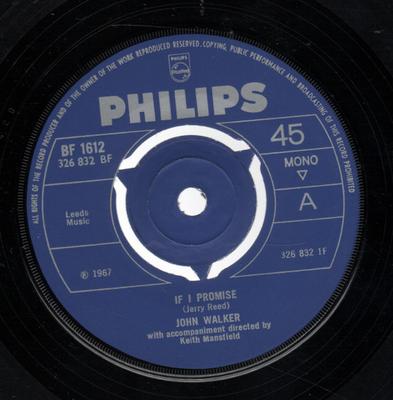 7-Zoll Schallplatte JOHN WALKER (3) - Wenn ich verspreche BF1612 Philips 1967 UK Pop Gebraucht