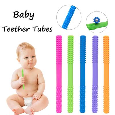 Newborn Infant Baby Boys Girls Soft Silicone Hollow Teething Tube Teether Tube