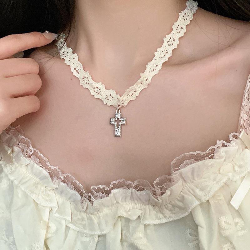 

Сладкий Крутой Полый Крест Кулон Кружевной Шнурок Чокер Ожерелье Для Женщин Девушек Цепочка для Ключиц Ювелирные Изделия Вечеринка Подарок