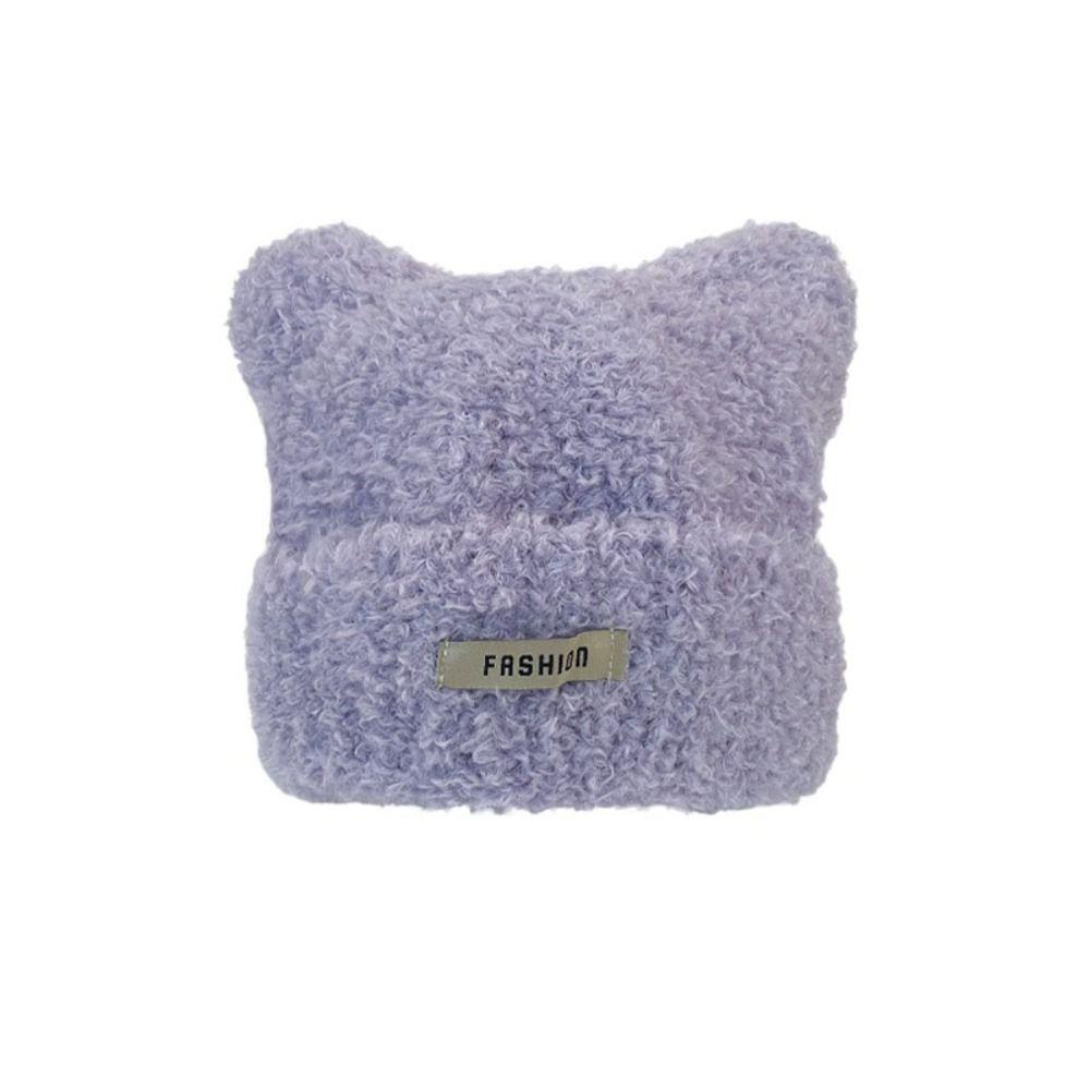 

Cartoon Bear Ear Hat Thicken Plush Beanie Cap Cute Ear Protection Skull cap Streetwear фиолетовый